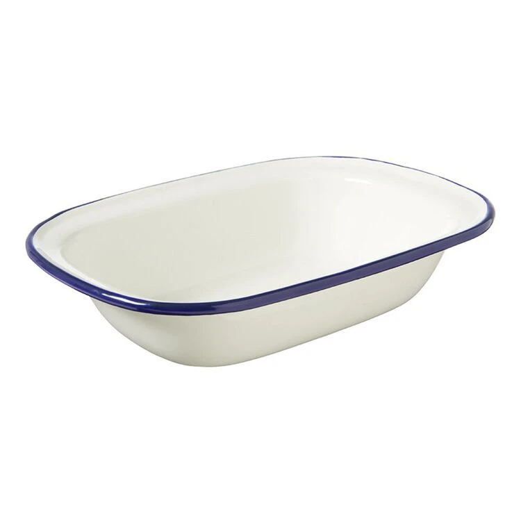 Wiltshire Enamel Oblong Pie Dish 1L Blue Rim
