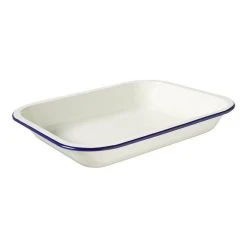 Wiltshire Enamel Oblong Pie Dish 1.5L Blue Rim