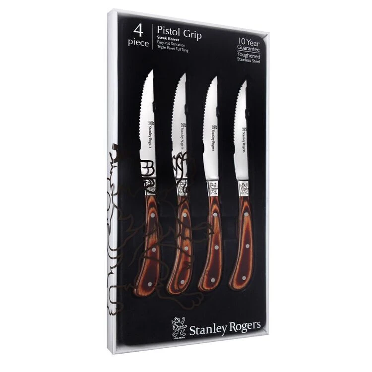 Stanley Rogers Pistol Grip 4-Piece Woodland Steak Knife Set Brown - Image 2