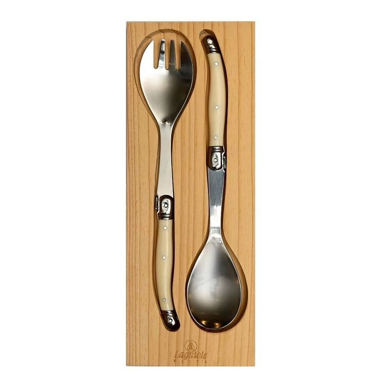 Laguiole Elite Pearl White/Ivory 2 Piece Salad Server Set - Image 2